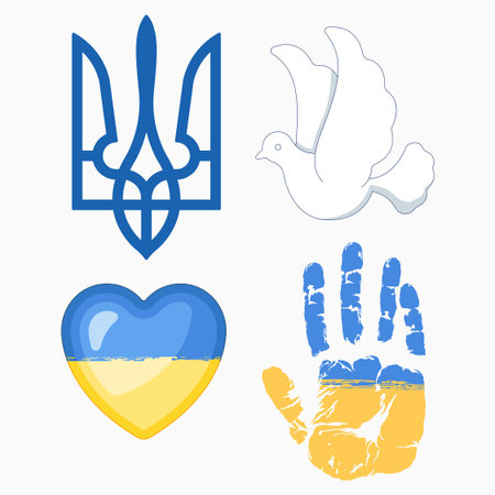 Ukrainian flag, dove of peace, heart and hand. Vector illustrationのイラスト素材
