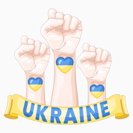 Ukraine flag with clenched fists on a white background. Vector illustration.のイラスト素材