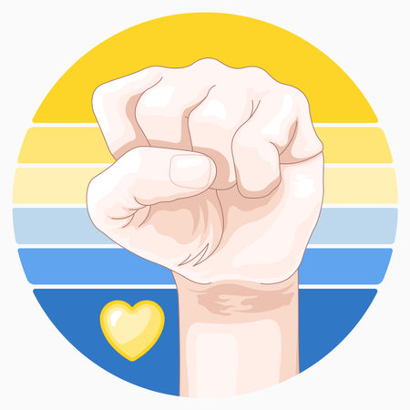 Vector illustration of a fist raised up with a heart in the backgroundのイラスト素材