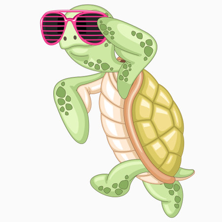 Cute turtle in sunglasses isolated on white background. Vector illustration.のイラスト素材