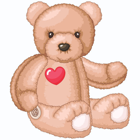 Teddy bear with red heart on white background. Vector illustration.のイラスト素材