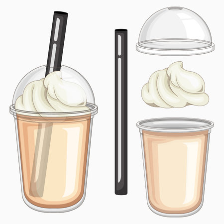 Vector illustration of ice cream in a plastic cup with a straw.のイラスト素材
