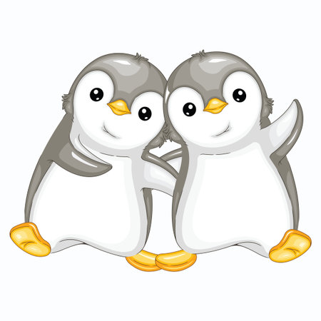 Penguin couple on white background. Vector illustration. EPS 10のイラスト素材