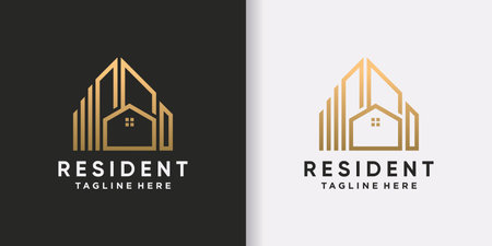 Creative resident logo design template with line art style and golden colorのイラスト素材