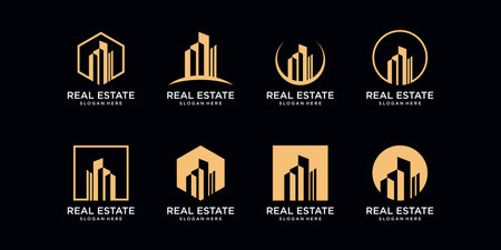 Set bundle of real estate logo design template with unique modern shape and creative conceptのイラスト素材
