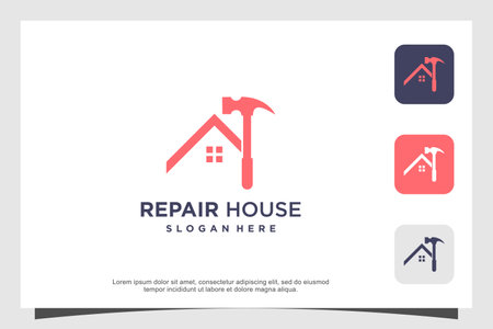 Repair house logo design with creative concept Premium Vectorのイラスト素材