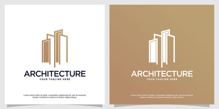 Line art building logo Premium Vectorのイラスト素材