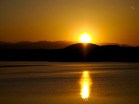 sunset at the tama lakeの写真素材