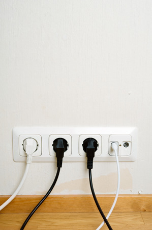 Electric and aerial outlet sockets, electric plugs and cables.