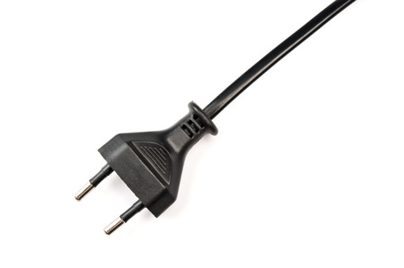 Electric cord with plug on white background.の写真素材