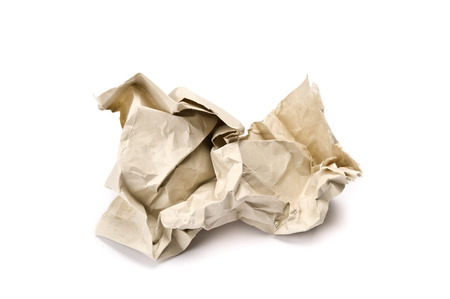 Crumpled paper on white background.の写真素材