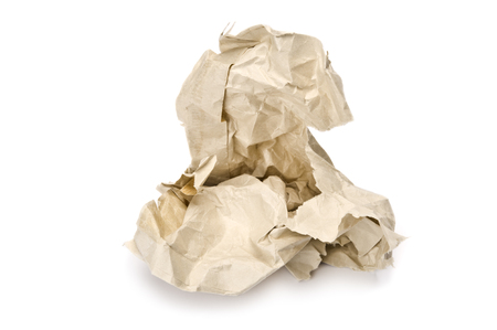 Crumpled paper on white background.の写真素材