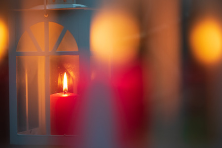 Candle lantern. Selective focus and shallow depth of field.の写真素材