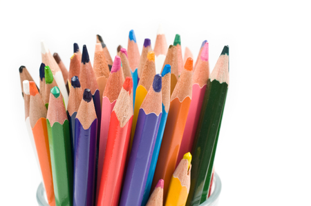 Bunch of colored pencils isolated on white background.の写真素材