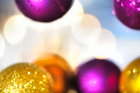 Defocused Christmas holiday decorations , paubles, lights, bokeh background.の写真素材