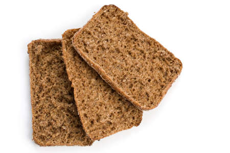 Slices of rye bread on white background.