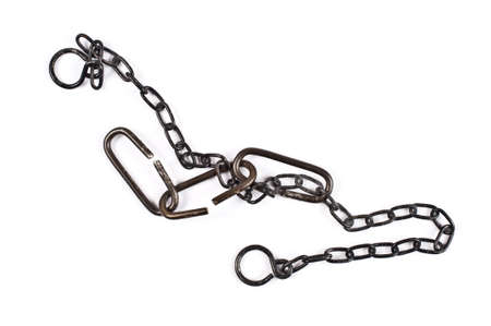 Metal chain on white background.