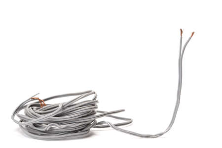 Electrical wire on white background. Selective focus.の写真素材