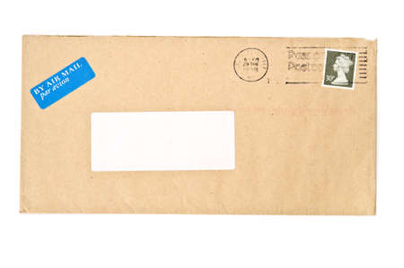 Brown envelope isolated on white background.の写真素材