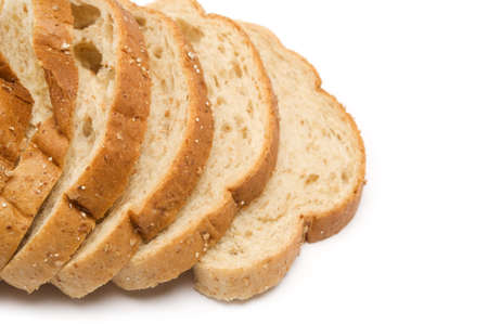 Sliced white bread on white background.