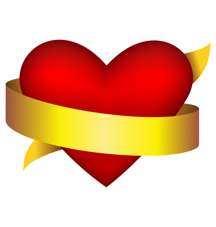 Red heart in golden ribbon isolated on white backgroundのイラスト素材