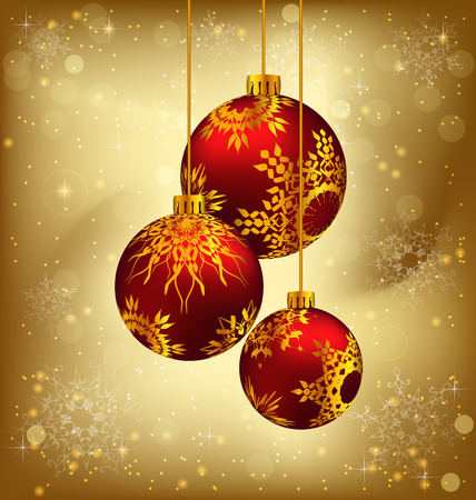 Three red balls with ornament on gold backgroundのイラスト素材