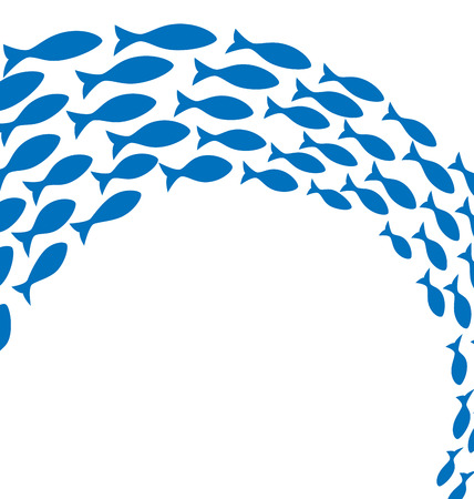 Shoal of blue fishes on white backgroundのイラスト素材