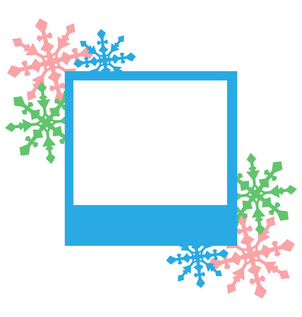 Blue photo frame with snowflakes isolated on white backgroundのイラスト素材