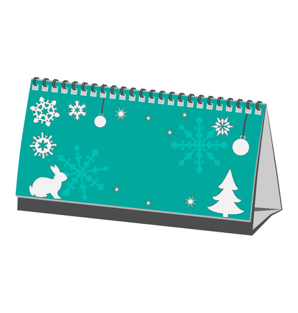 Cyan Christmas calendar with rabbit with pine with snowflakes isolated on white backgroundのイラスト素材