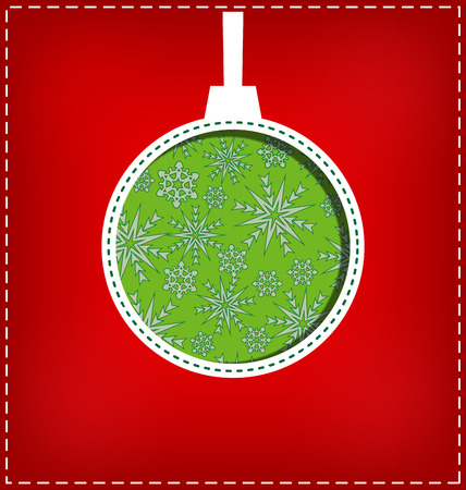 Green Christmas ball cutout on red backgroundのイラスト素材