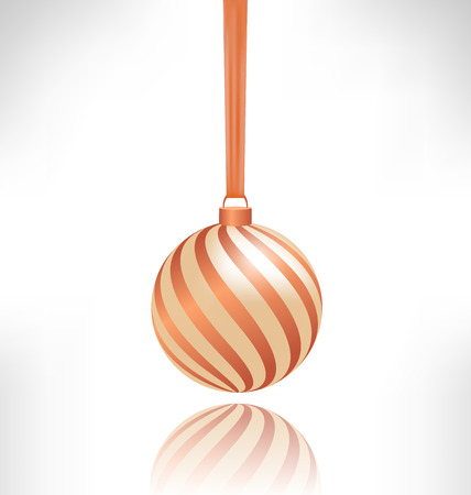 Single spiral Christmas ball hanging on piece of fabric with reflection on grayscale backgroundのイラスト素材