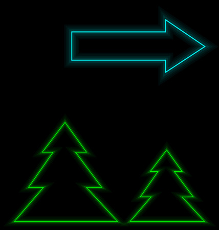 Self-illuminated Christmas trees with arrow illuminated on black backgroundのイラスト素材