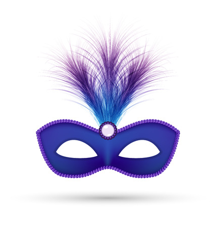 Blue carnival mask with fluffy feathers isolated on white backgroundのイラスト素材