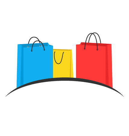 Three multicolored shopping bags like emblem isolated on white backgroundのイラスト素材