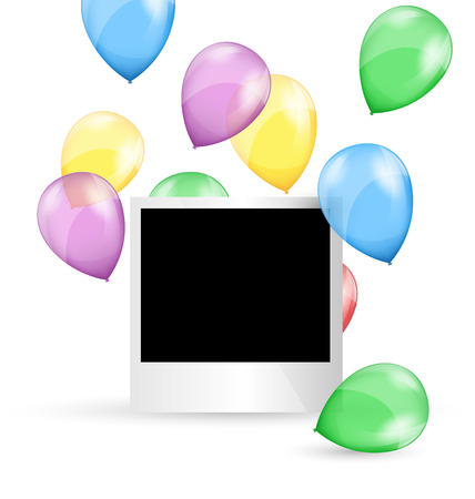Festive photo frame with multicolored inflatable air balls isolated on white backgroundのイラスト素材
