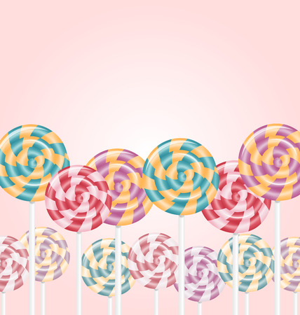 Multicolored lollipops on pink backgroundのイラスト素材