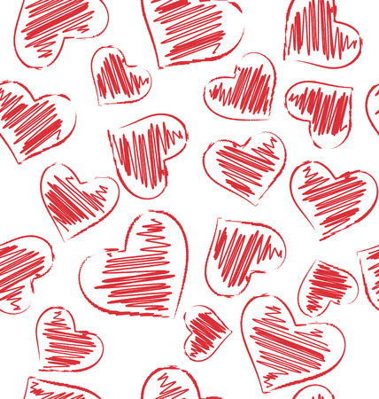 Seamless pattern of hand-drawn hearts isolated on white backgroundのイラスト素材