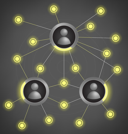 Template of futuristic infographic icons with glowing elements on grayscale backgroundのイラスト素材