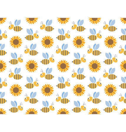 Spring bees and sunflowers seamless patternのイラスト素材