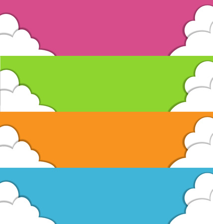 Four multicolored spring banners with cloudsのイラスト素材