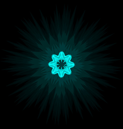 Self-illuminated cyan snowflake isolated on black backgroundのイラスト素材