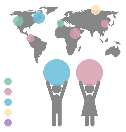 Man and woman icons with space for text and infographic map isolated on white backgroundのイラスト素材