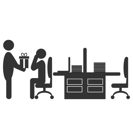 Flat office icon with giving gift worker isolated on white backgroundのイラスト素材