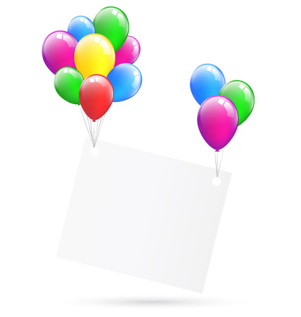 Festive paper frame hang on inflatable bright air balls isolated on white backgroundのイラスト素材