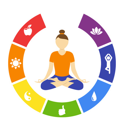 Yoga lifestyle circle with woman isolated on white backgroundのイラスト素材