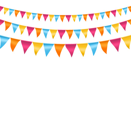 Multicolored bright buntings garlands isolated on white backgroundのイラスト素材