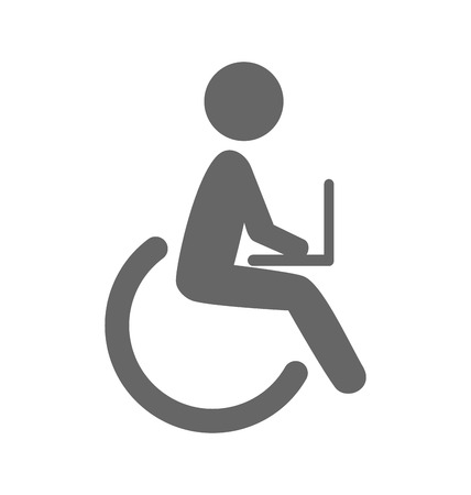 Disability man with notebook pictogram flat icon isolated on white backgroundのイラスト素材