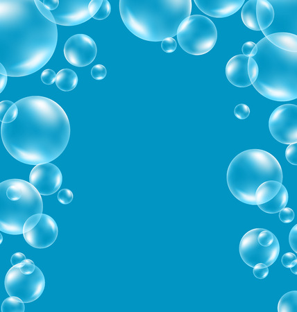 Transparent soap bubbles like frame on blue backgroundのイラスト素材