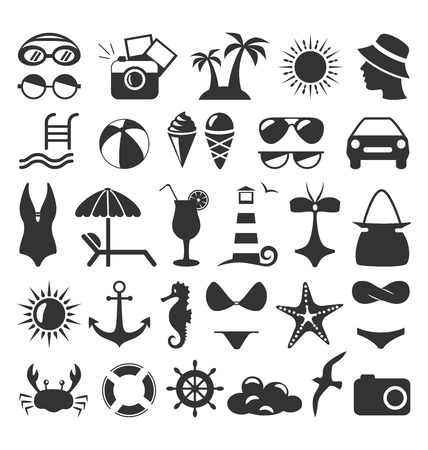 Summer flat icons set isolated on white backgroundの写真素材