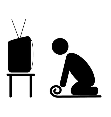 TV yoga tutorial lesson man pictogram flat icon isolated on white backgroundのイラスト素材